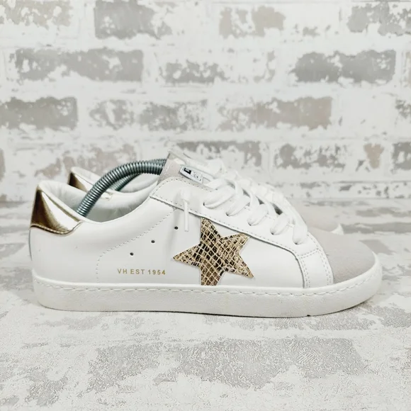 Vintage Havana White Sneakers with Gold Heel and Tan Snake-Print Star - Picture 5 of 10